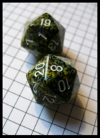 Dice : Dice - 20D - Yellow Teal and Black Skeckled With White Numerals Pair